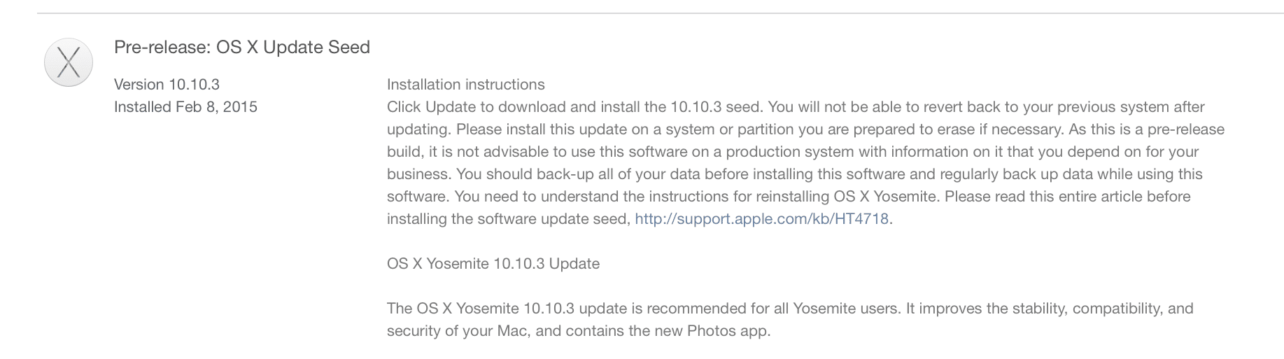 OS X 10.10.3 beta update