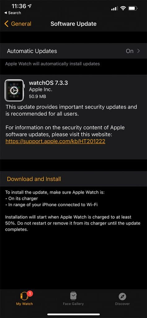 Apple Watch WatchOS7.3.3 update