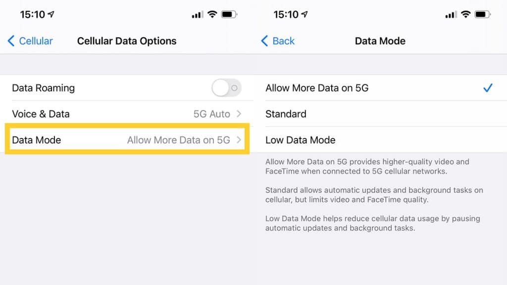 Data Mode in iOS 14