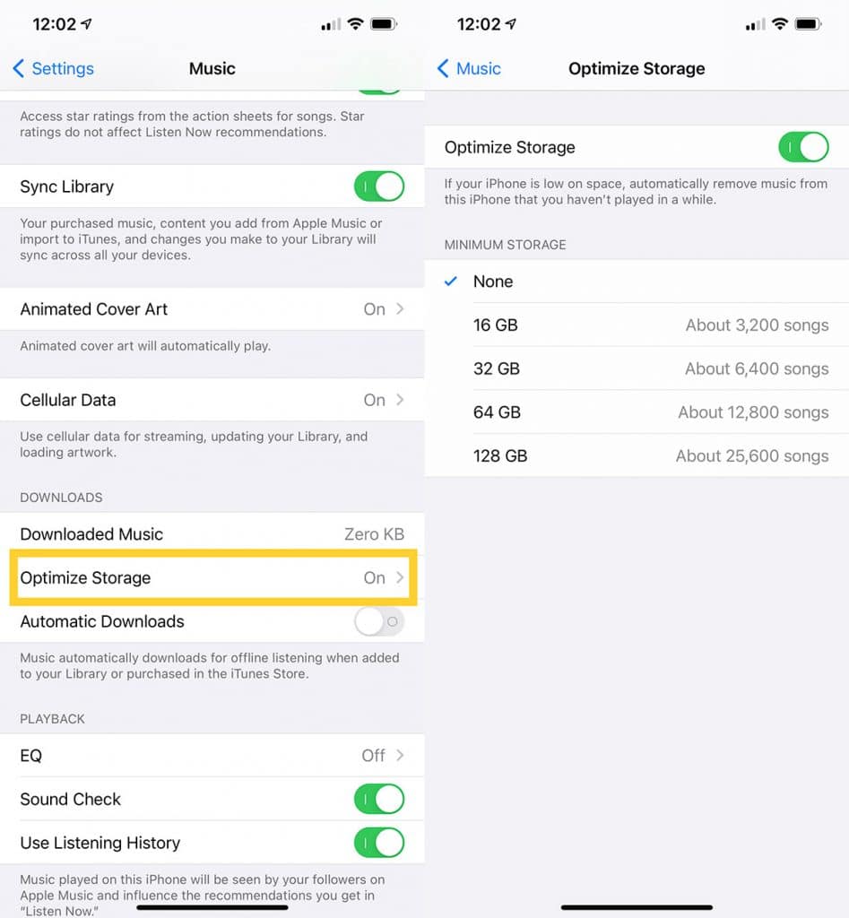 Optimize Music Storage in iOS 14 Apple Music