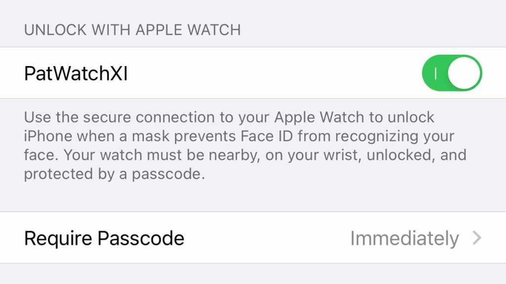 Unlock with Apple Watch Settings