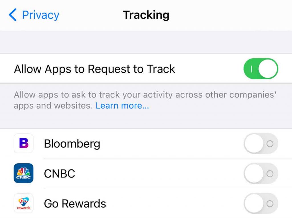 App Tracking Transparency options.