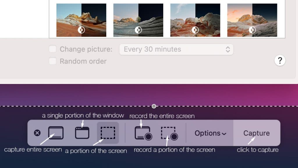 Explaining the screenshot options on the Screenshot Toolbar.